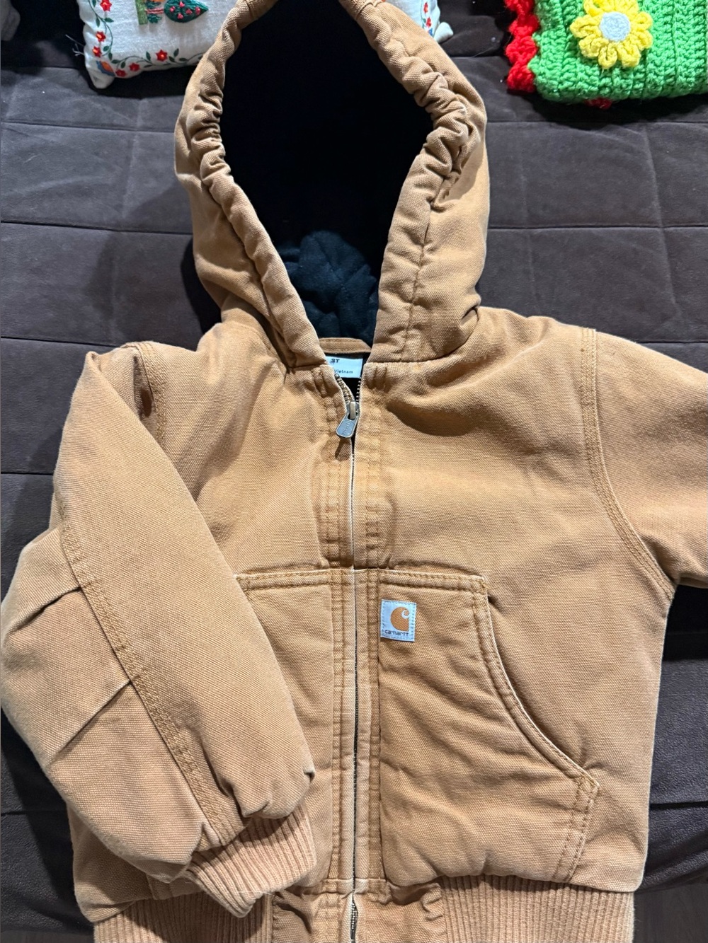 Carhartt Kids Tan Hooded Zip-Front Work Jacket